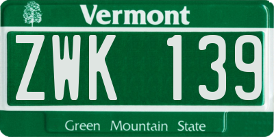 VT license plate ZWK139