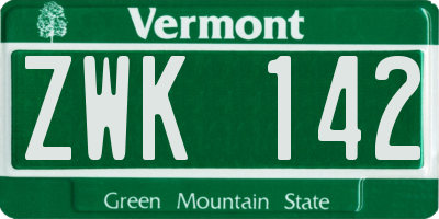 VT license plate ZWK142