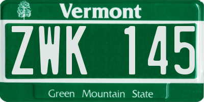 VT license plate ZWK145