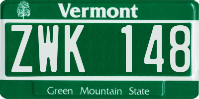 VT license plate ZWK148