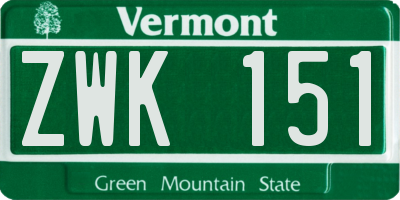 VT license plate ZWK151