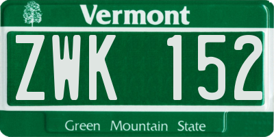 VT license plate ZWK152