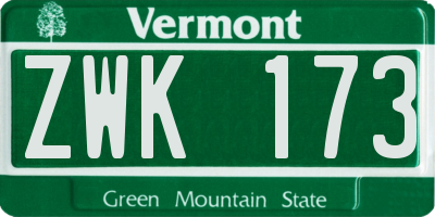 VT license plate ZWK173