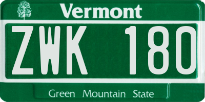 VT license plate ZWK180