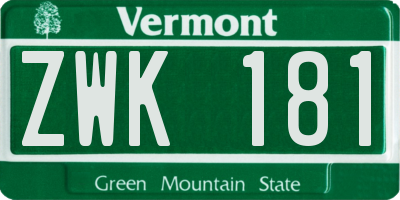VT license plate ZWK181