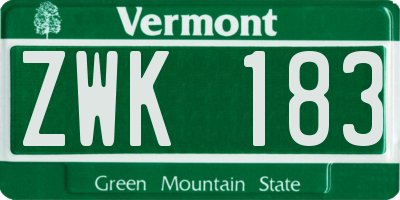 VT license plate ZWK183