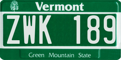 VT license plate ZWK189