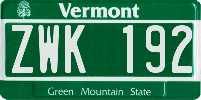 VT license plate ZWK192