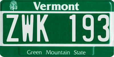 VT license plate ZWK193