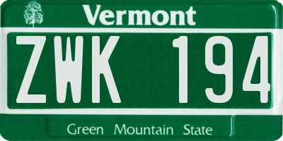VT license plate ZWK194