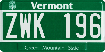 VT license plate ZWK196
