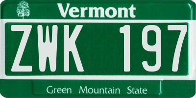 VT license plate ZWK197