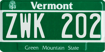 VT license plate ZWK202