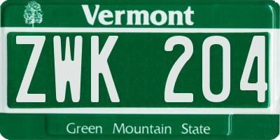 VT license plate ZWK204