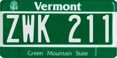 VT license plate ZWK211