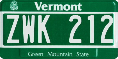 VT license plate ZWK212