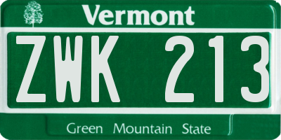 VT license plate ZWK213