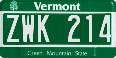 VT license plate ZWK214