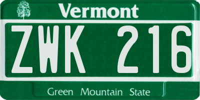 VT license plate ZWK216