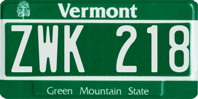 VT license plate ZWK218