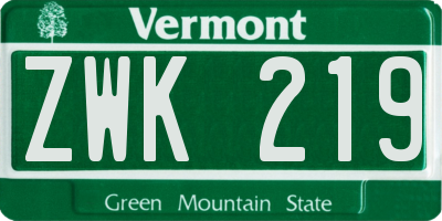 VT license plate ZWK219