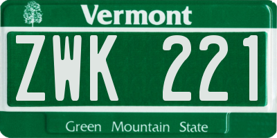 VT license plate ZWK221