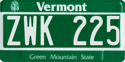 VT license plate ZWK225