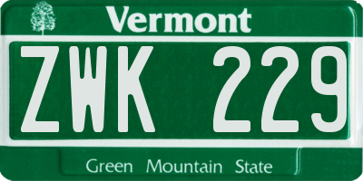 VT license plate ZWK229
