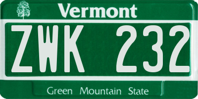VT license plate ZWK232