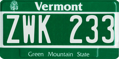 VT license plate ZWK233