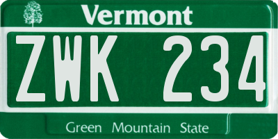 VT license plate ZWK234