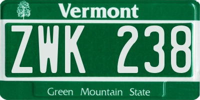 VT license plate ZWK238