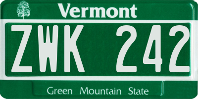 VT license plate ZWK242