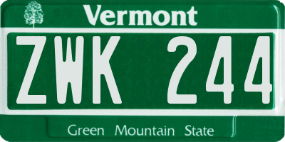 VT license plate ZWK244