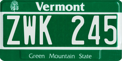 VT license plate ZWK245
