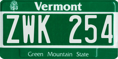 VT license plate ZWK254