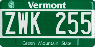 VT license plate ZWK255