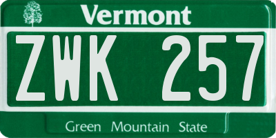 VT license plate ZWK257
