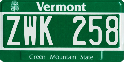 VT license plate ZWK258