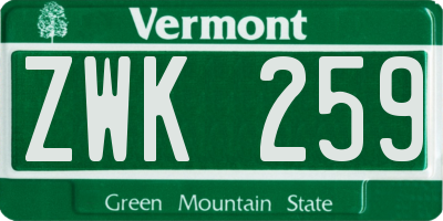 VT license plate ZWK259