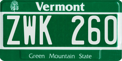 VT license plate ZWK260