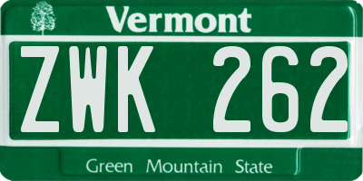 VT license plate ZWK262