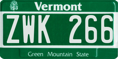 VT license plate ZWK266