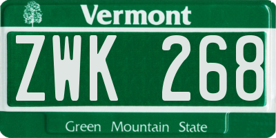 VT license plate ZWK268
