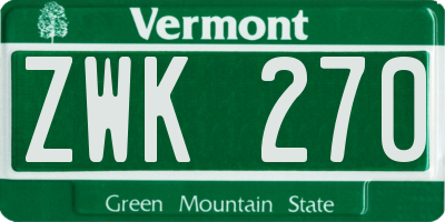 VT license plate ZWK270