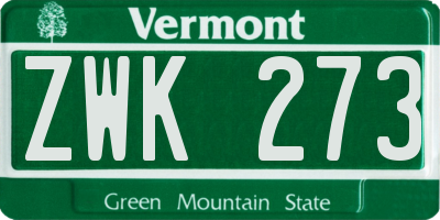 VT license plate ZWK273
