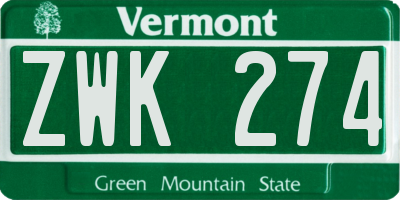 VT license plate ZWK274