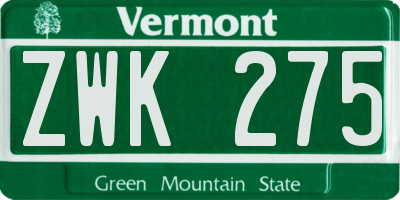 VT license plate ZWK275