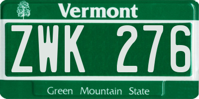 VT license plate ZWK276