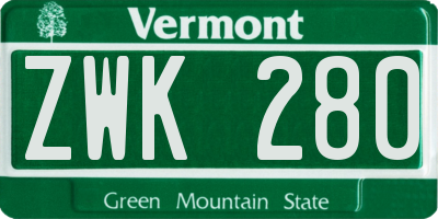 VT license plate ZWK280